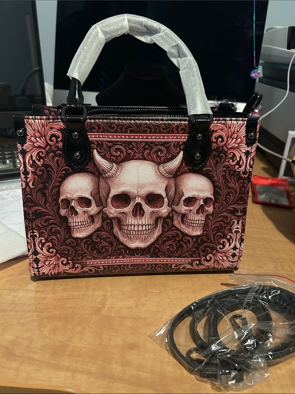 Women’s Pink Skull-Print Crossbody Bag